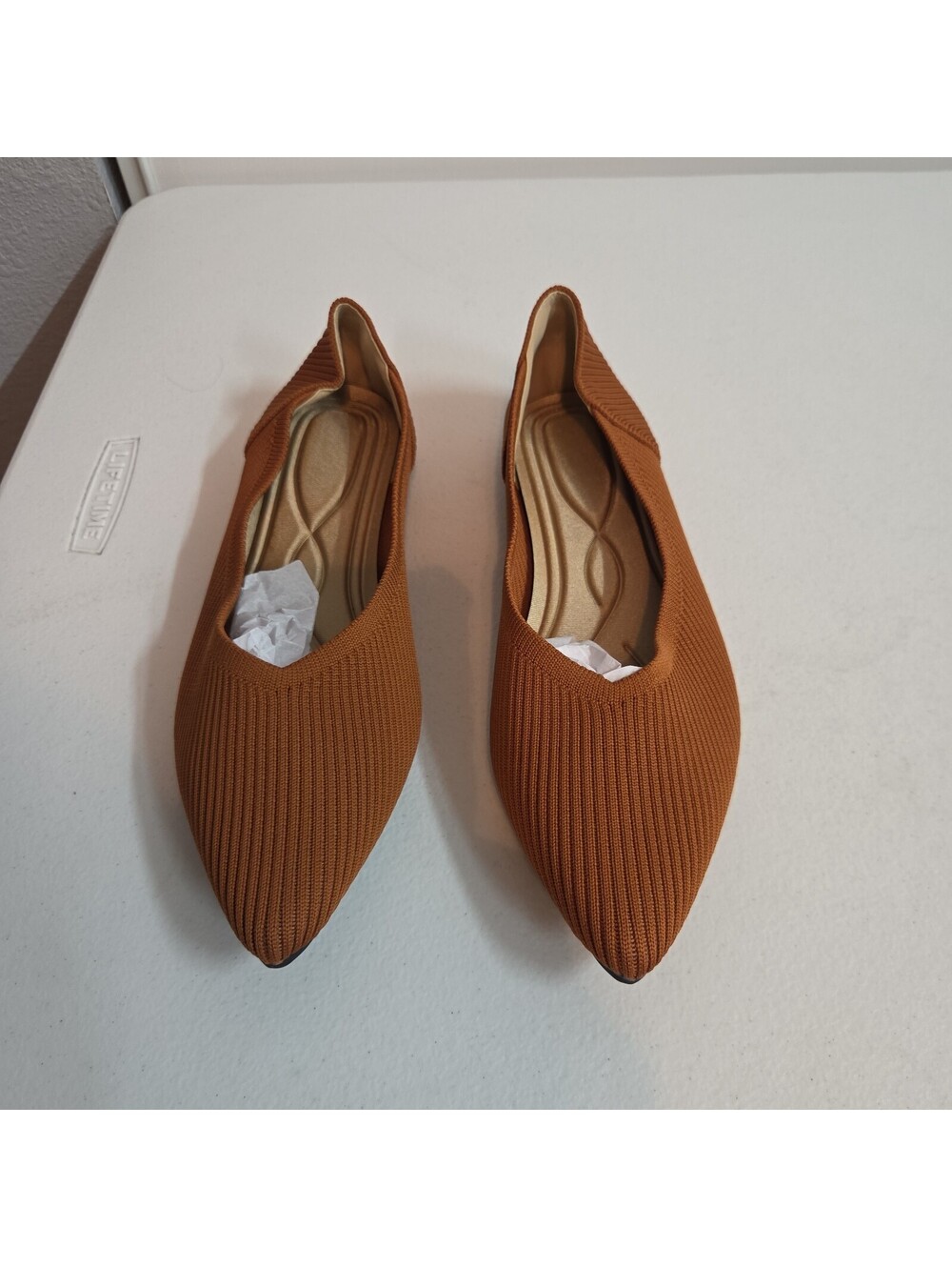 women's brown TINGRISE Pointed Toe Knit Ballet Flats size 10.5